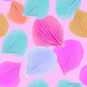 Cute Colorful Seashells on Pink - Medium Scale