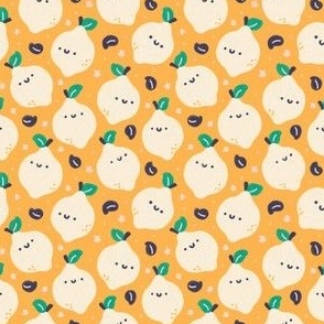 Tiny scale / Cute lemons kawaii summer tropical fruits / micro mini small happy fun kids baby nursery mustard yellow goldenrod beige citrus limes little doodles faces