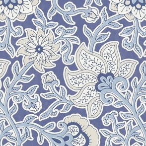 Royal bloom - Block Print Indian Floral - blue