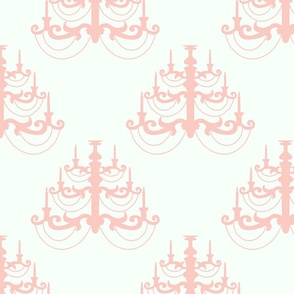 Pale pink chandelier on a pale blue background