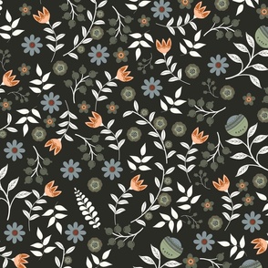 Black folk boho ethnic flowers