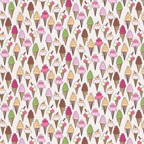 586 - Mini micro scale Ice Cream cones for summertime in pastel pink_ green and blush dense pattern - for kids summer apparel, swimwear, retro eclectic kitsch kitchen