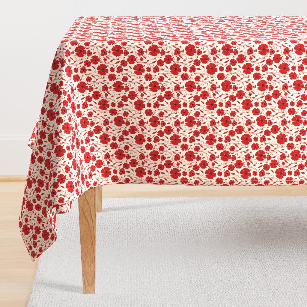 Red Vintage Poppys - medium scale