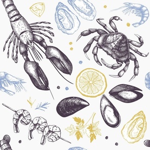 Seafood design in sketched style