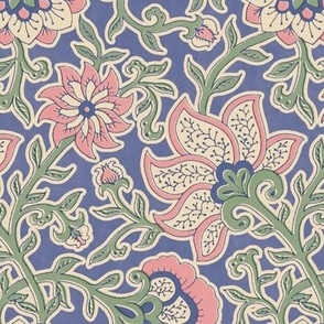 Royal bloom - Block Print Indian Floral -  blue pink