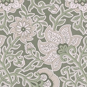 Royal bloom - Block Print Indian Floral- sage green