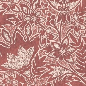 (medium) Indian Florals Chintz Tonal block print linen texture dark red