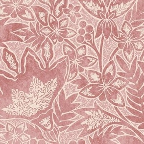 (medium) Indian Florals Chintz Tonal block print linen texture rosy red