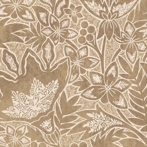 (medium) Indian Florals Chintz Tonal block print linen texture Sienna brown