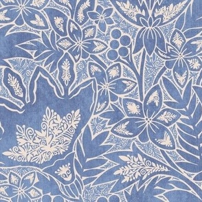 (medium) Indian Florals Chintz Tonal block print linen texture Steel Blue