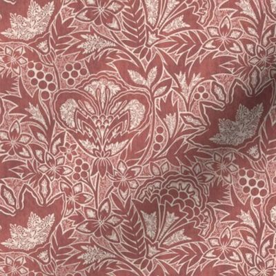 (small) Indian Florals Chintz Tonal block print linen texture Dark Red