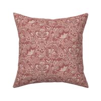 (small) Indian Florals Chintz Tonal block print linen texture Dark Red