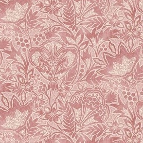 (small) Indian Florals Chintz Tonal block print linen texture rosy red