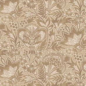 (small) Indian Florals Chintz Tonal block print linen texture Sienna brown