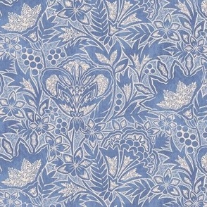 (small) Indian Florals Chintz Tonal block print linen texture steel Blue