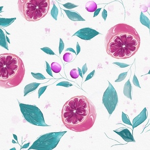 Watercolour purple Oranges- off white background, large