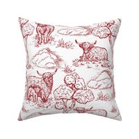 highland cow toile de jouy red and white large scale WB24