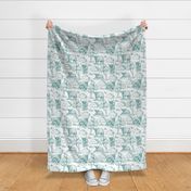 highland cow toile de jouy teal and white large scale WB24