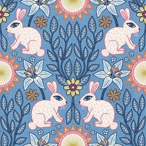 Rabbits and Lilies (18") - blue