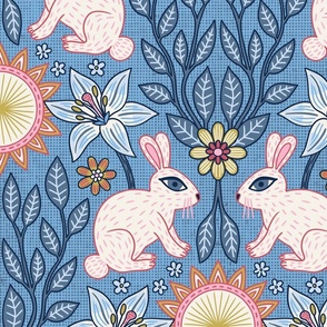 Rabbits and Lilies (24") - blue