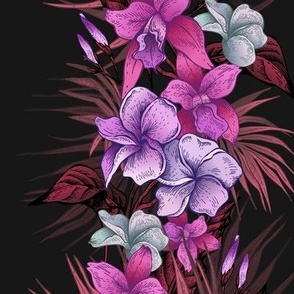 Tropical vertical summer flowers, plumeria, Orchid