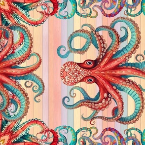 FAT QUARTER PANEL OCTOPUS TENTACLE 1 ON PASTEL WOOD FLWRHT