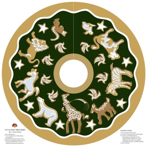 Gingerbread Animals Cookie Parade 44" Christmas Tree Skirt | Green
