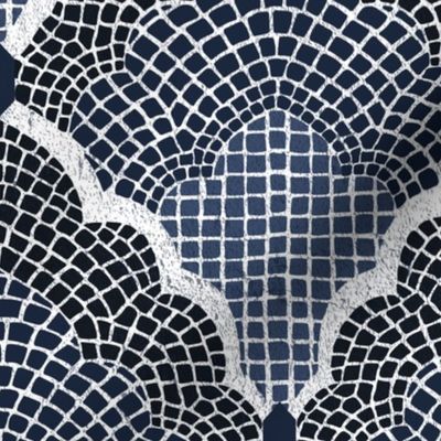  Art Deco Mosaic Scallop Dark Blue (L)