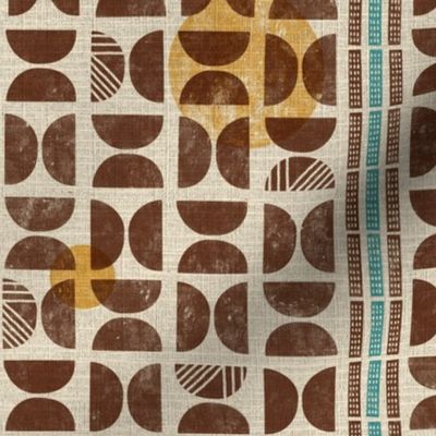 Block print in brown yellow and turquoise - Medium