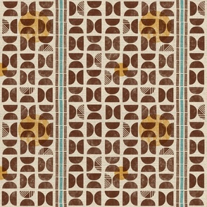 Block print in brown yellow and turquoise - Medium