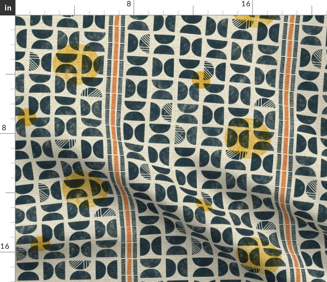 Block print in blue yellow and orange - Medium