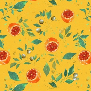 Watercolour Oranges - yellow background, medium