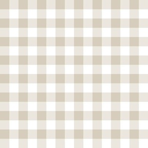 Gingham beige half inch vichy checks, plaid, cottagecore, traditional, country, white, ivory