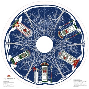 Home For Christmas Snowy Winter Doors 44” Tree Skirt | Navy Blue