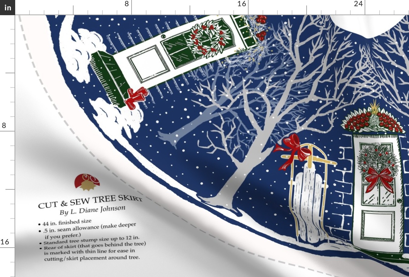 Home For Christmas Snowy Winter Doors 44” Tree Skirt | Navy Blue