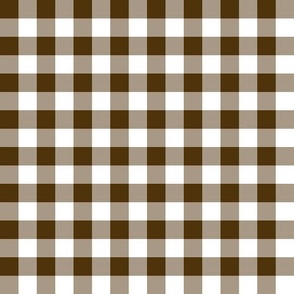 Gingham dark brown half inch vichy checks, plaid, cottagecore, country, traditional, white, chocolate brown