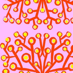 Underwater Tree Big Bright Yellow And Red Stylized Ocean Seaweed On Pastel Pink Mid-Century Modern Sealife Aquatic Garden Plant Abstract Design Half-Drop Pattern