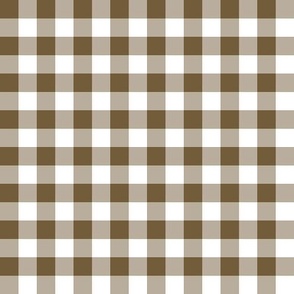 Gingham medium brown half inch vichy checks, plaid, cottagecore, traditional, country, white, chocolate