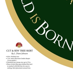 A Child is Born 44" Christmas Tree Skirt | Deep Green & Gold-tone