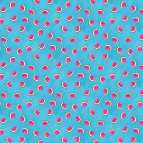 watermelon slices on vibrant cyanish blue | food fabric | small