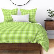 Gingham bright lime half inch vichy checks, plaid, traditional, cottagecore, country, white, chartreuse