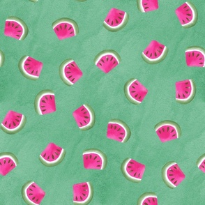 watermelon slices on textured green | food fabric | medium