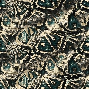 Snake skin. Beige, black, turquoise pattern stylized as snake skin.