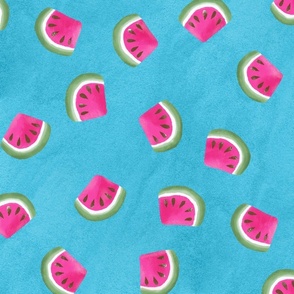 watermelon slices on light blue texture | large