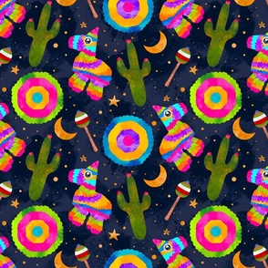 Maximalist Pinata Mexican Night Sky Spanish Rainbow Tie Dye  Aesthetic Pattern With  Cactus And Birthday Party Decorations
