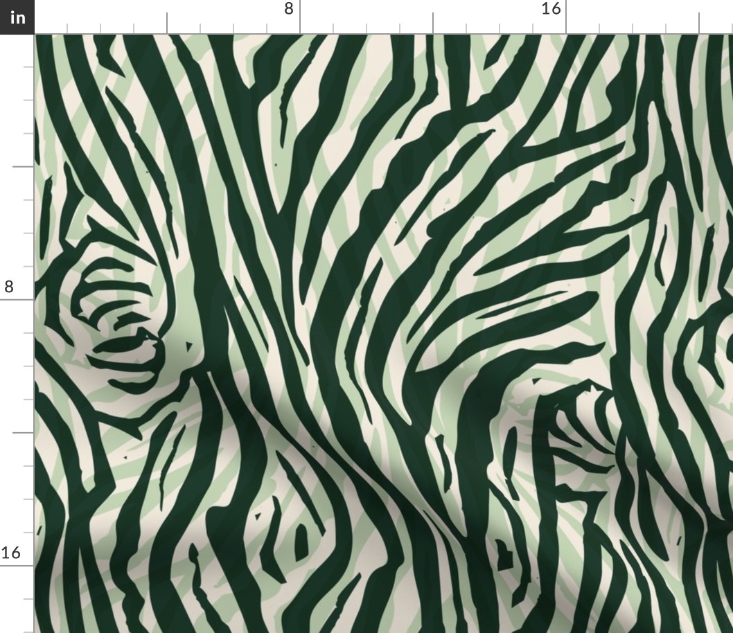 African Zebra Print Dark Green on Cream