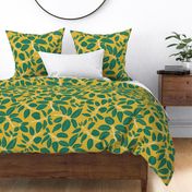 (L) Ficus - Jungle Foliage House Plant Fig Tree pattern - mustard yellow and green