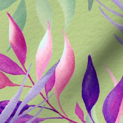  (L) Mauve Leaves floating on green Watercolor paper 