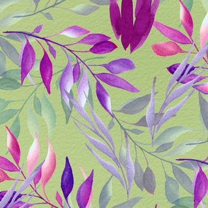  (Large) Mauve Leaves floating on green Watercolor paper 