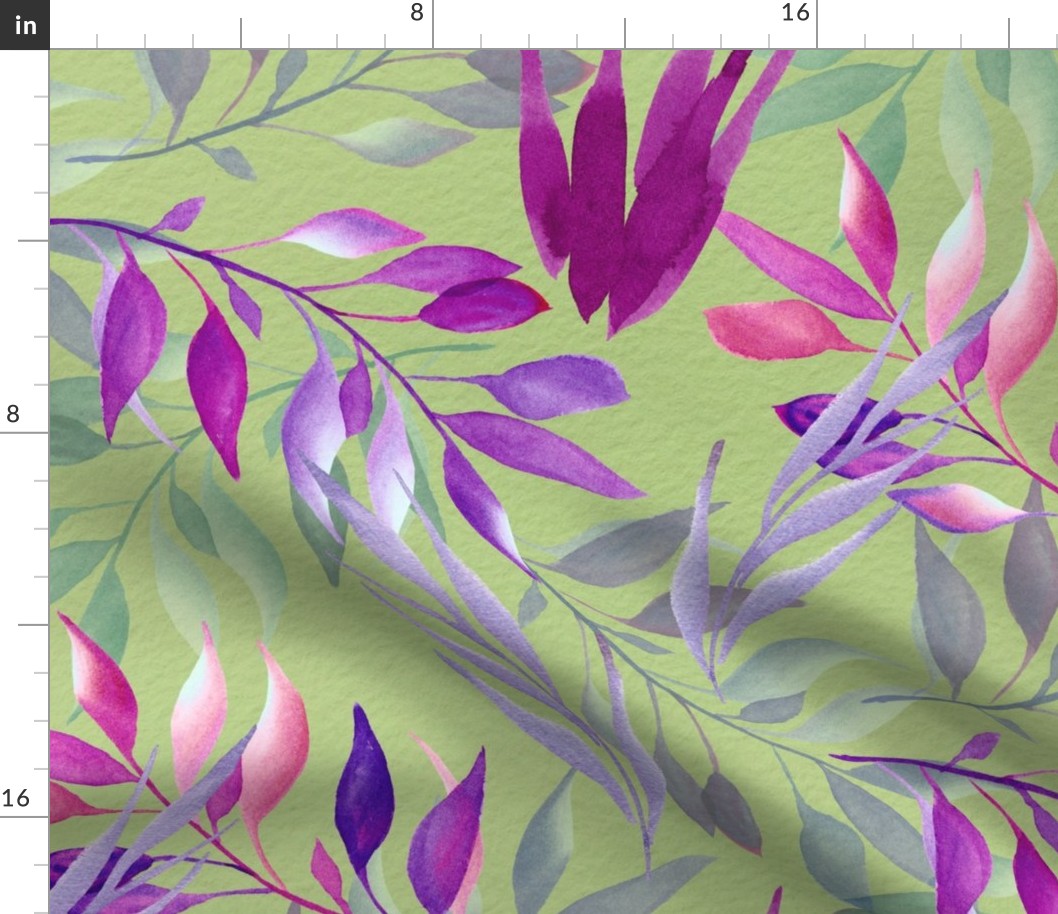  (L) Mauve Leaves floating on green Watercolor paper 